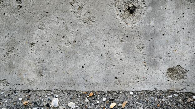 Gray Concrete Surface With Imperfections and Gravel at the Bottom Edge photo