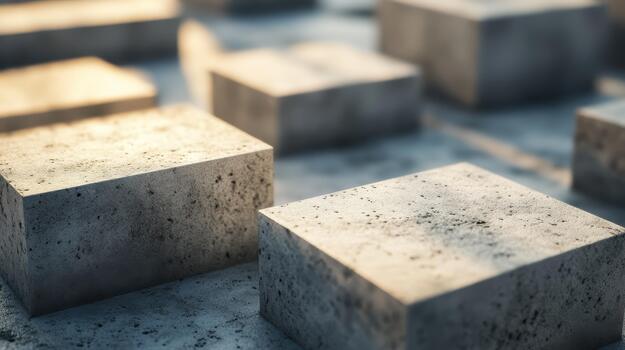 Various Concrete Cubes Are Placed on Matching Surface in Daylight photo