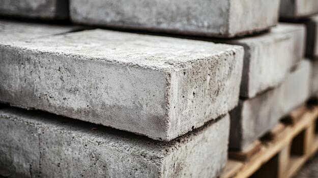 Close up of Concrete Blocks Stacked on a Wooden Pallet for Construction photo