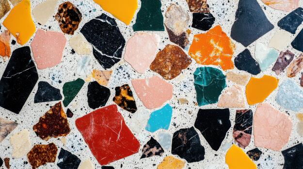 Colorful Terrazzo Pattern With Stone Fragments And Cement Background photo