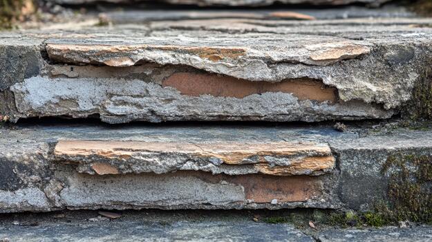 Close up of Worn Stone Steps With Brick Detail on a Path in Nature photo