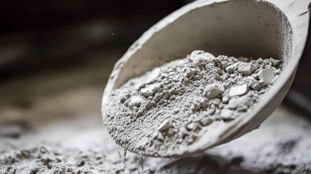 Scooping Gray Mortar Mix With a White Tool, in a Construction Setting photo