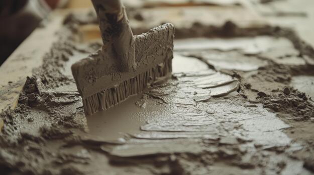 Applying Texture on Canvas Using Large Brush With Artist Working photo