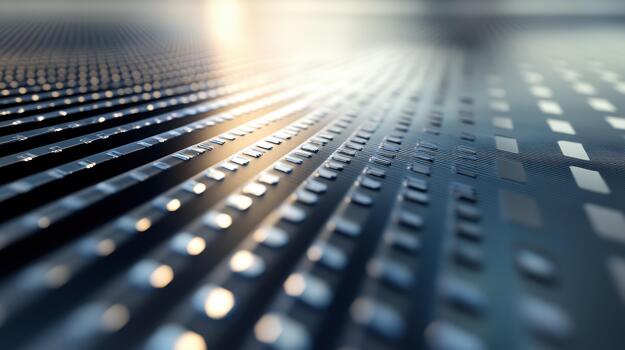 Shiny Metal Surface With Rows of Rectangular Patterns and Subtle Light photo