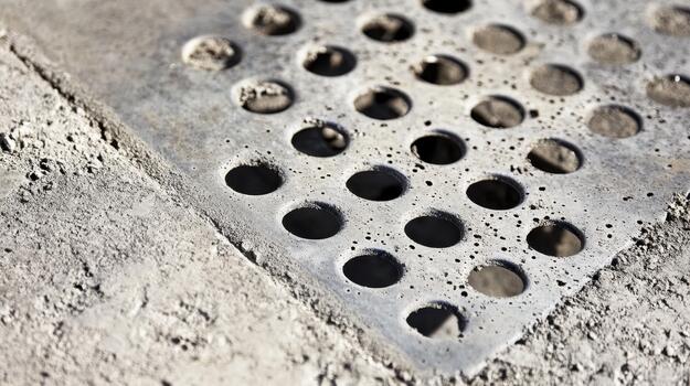 Close up of Gray Concrete Surface With Holes on a Bright Day photo