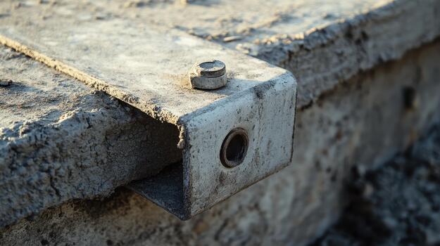 Close up on Dirty Metal Bracket Attached to Concrete Structure photo