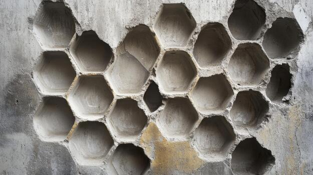 Grey Concrete Wall With Empty Honeycomb Shaped Structure photo