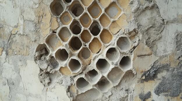 Hole Pattern in an Old Wall With Exposed Concrete in a Building During Daytime photo