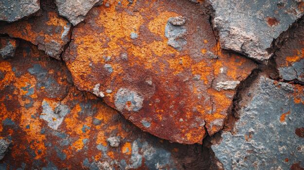 Close up View of Aged Stone With Orange and Brown Rust Patterns photo