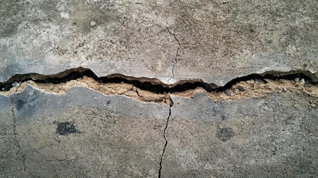 Concrete Surface Displays a Long and Deep Crack on a Daytime Exterior photo
