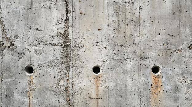 Close up on a Textured Concrete Wall With Three Round Holes photo