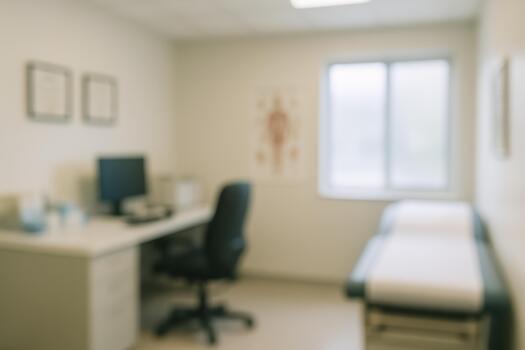 Light, Blurred View of Doctors Office Shows Examination Room Setup photo