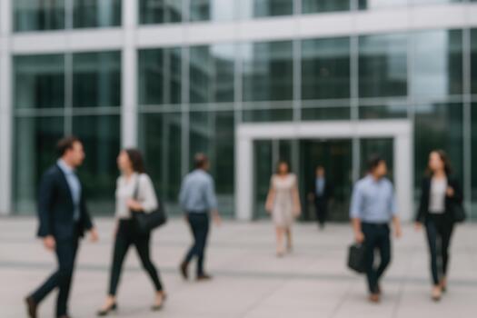 Blurred Scene of Business People Walking in Front of Office Building During the Day photo