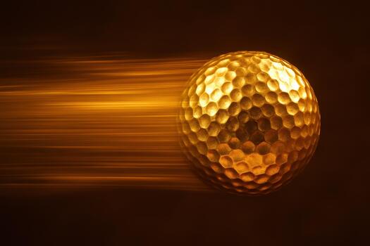 Golden Golf Ball in Motion With Glowing Effect on a Dark Background photo