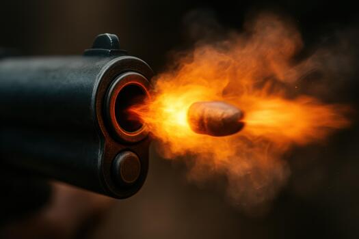 Bullet Being Fired From a Handgun With Smoke and Muzzle Flash photo