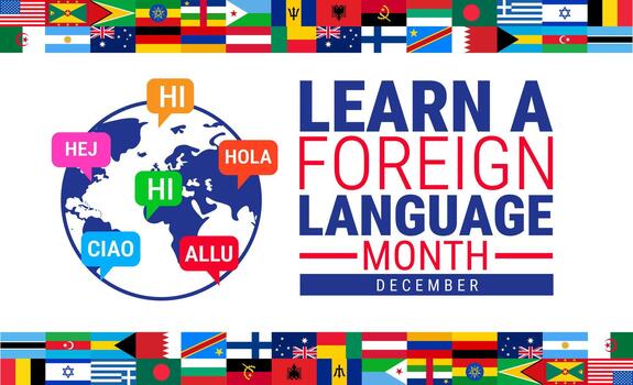 Learn a Foreign Language Month background, banner, card or poster design template is observed every year during December, to raise awareness about the mission. vector