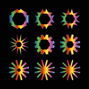 Vibrant abstract geometric shapes with rainbow gradient colors creating a modern and dynamic visual pattern design. vector