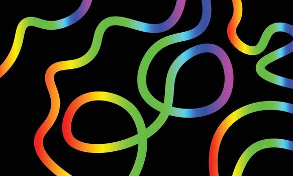 Vibrant abstract rainbow gradient wavy lines forming dynamic curves on a solid black background design element. vector