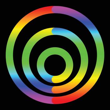Vibrant concentric rainbow rings abstract graphic design on a clean backdrop, full color spectrum gradient. vector