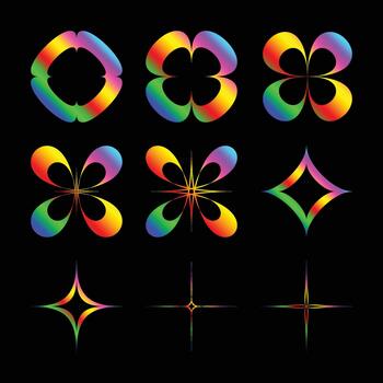 Vibrant rainbow gradient abstract geometric shapes grid design element set illustration background pattern vector