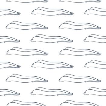 Muraena, moray seamless pattern in line art style. Design for card, print, menu on a white background. vector