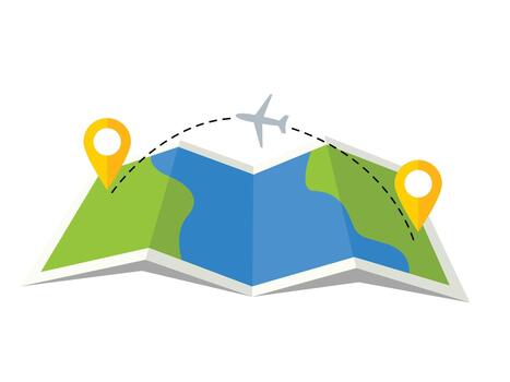 Airplane line path with folded map vector