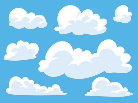 Set of cartoon clouds flat design, cloudy design element vector