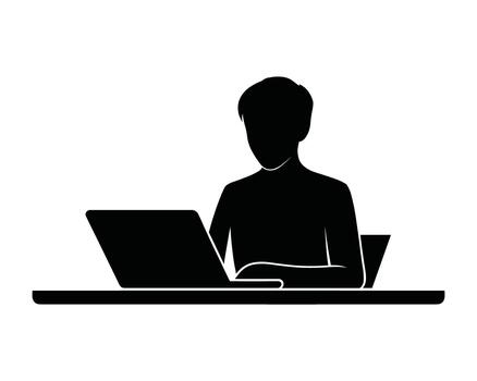 silueta de un persona trabajando en un ordenador portátil computadora a un escritorio en un sencillo gráfico ilustración vector