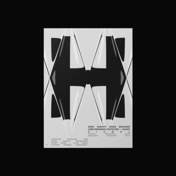 Abstract poster design with letter H and liquid glass distortion and refraction effects. Composition blending typography, reflection, and optical illusion. vector