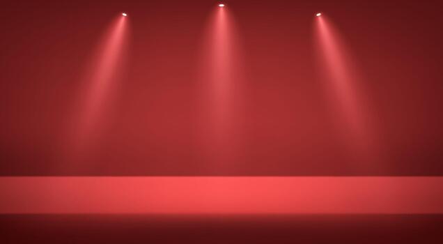 Empty Dark Red studio background. Empty room with light effect. Empty Room Studio with table. Space for selling products, backdrop, wallpaper, background, text. Gradient table. illustration. vector