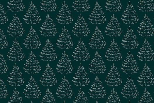 mínimo modelo con dibujado a mano pino arboles en línea Arte en un profundo oscuro antecedentes. genial para moderno embalaje, tela, envase papel, marca y elegante invierno papelería. vector
