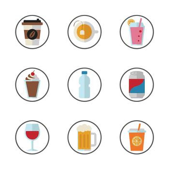 Top-View Flat Beverage Icons with Minimal Round Shapes vector
