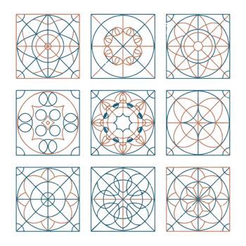 Abstract Geometric Symmetrical Patterns in 2-Tone Minimal Style vector