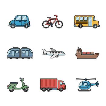 Flat Cartoon Vehicle Icons in Side View with Minimal Colors vector