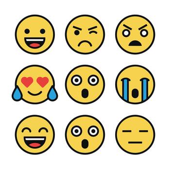 Expressive Minimal Emoji Faces with Bold Outlines and Geometric Expressions vector