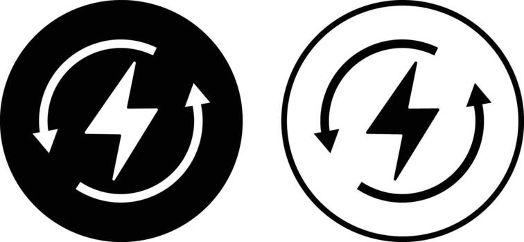 Lightning bolt with circular arrow icon. Electric power loop graphic designs. Power Reload Symbols. System refresh and energy loop signs vector