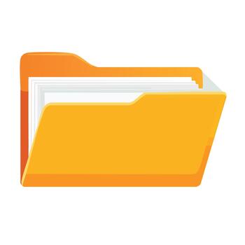 Illustration of an open yellow folder with white documents inside. vector