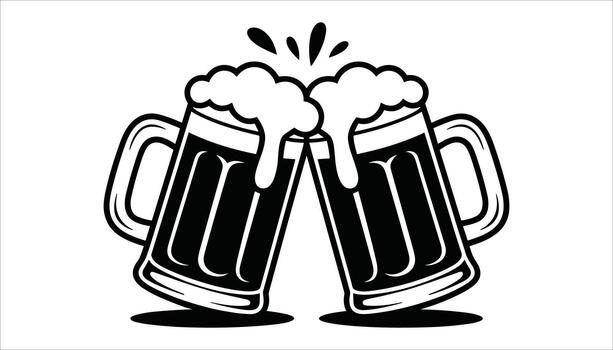 Two frothy beer mugs clinking together in a toast with splashes of foam celebration vector