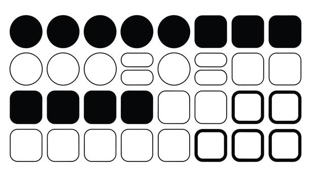 Collection of black and white circles squares and rounded rectangles on white background shape geometric vector