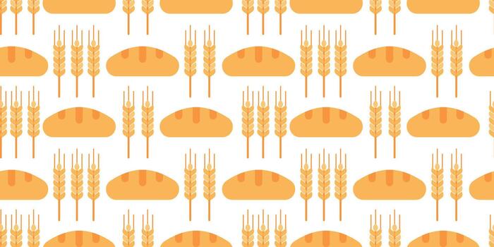 Seamless pattern with baked bread and wheat stalks. Ideal for bakery packaging, textile, wrapping, and rustic harvest themes. vector