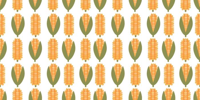 Seamless harvest pattern featuring ripe corn cobs with yellow kernels. Ideal for textile, wrapping paper, and rustic Thanksgiving designs. vector