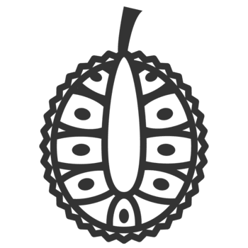 A simple and clean line art illustration of a durian fruit, featuring a black and white design Perfect for use as a graphic element in various creative projects png