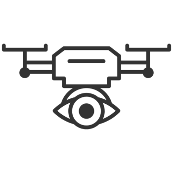 Minimalist outline illustration of a surveillance drone combined with an eye element, representing aerial monitoring and security Ideal for technology, security or innovation projects png