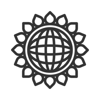 Minimalist line art illustration of a globe surrounded by a stylized border of petals Simple and elegant design suitable for various creative projects png