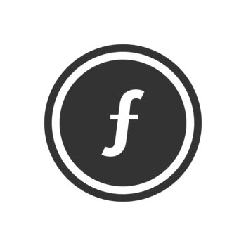 uma simples e moderno logotipo apresentando a carta f anexo dentro uma circular forma a carta é branco contra uma Sombrio cinzento fundo, com uma branco esboço completando a círculo png