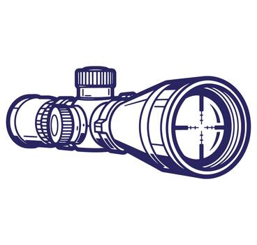 Detailed outline illustration of a precision rifle scope with crosshairs for targeting vector