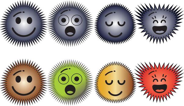 Set Of Colorful Emotional Sun Face Icons with Gradient Halos for Expressive Mood Design vector
