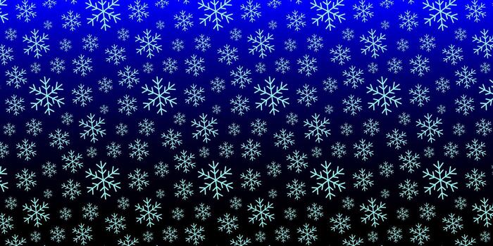 A decorative winter background featuring a pattern of falling cyan snowflakes on a dark blue to black gradient vector