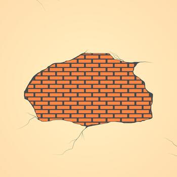 illustration of cracked wall surface showing red brick texture behind plaster layer vector