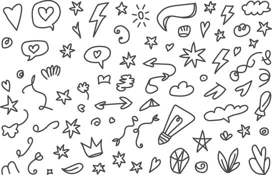 Whimsical Hand Drawn Abstract Doodle Element Set in Playful Line Art Sketch Style vector